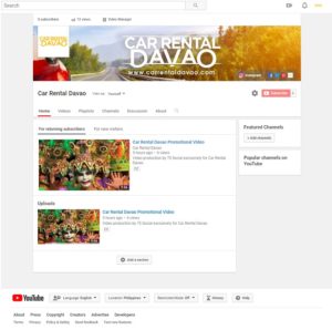 Car Rental Davao's YouTube channel by 75 Social